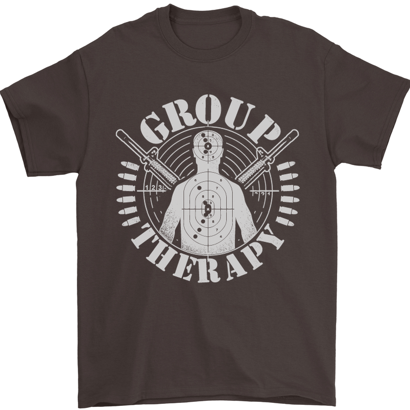 Group Therapy Shooting Hunting Rifle Funny Mens T-Shirt Cotton Gildan Dark Chocolate