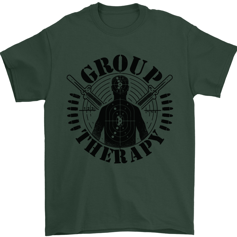 Group Therapy Shooting Hunting Rifle Funny Mens T-Shirt Cotton Gildan Forest Green