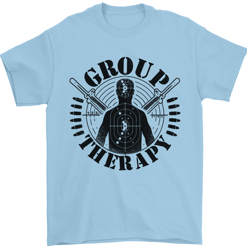 Group Therapy Shooting Hunting Rifle Funny Mens T-Shirt Cotton Gildan Light Blue