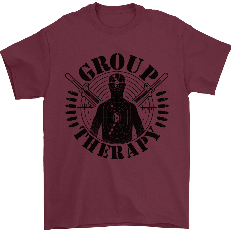 Group Therapy Shooting Hunting Rifle Funny Mens T-Shirt Cotton Gildan Maroon