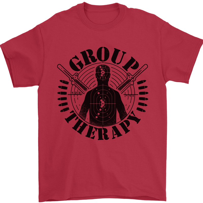 Group Therapy Shooting Hunting Rifle Funny Mens T-Shirt Cotton Gildan Red