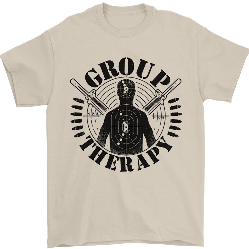 Group Therapy Shooting Hunting Rifle Funny Mens T-Shirt Cotton Gildan Sand
