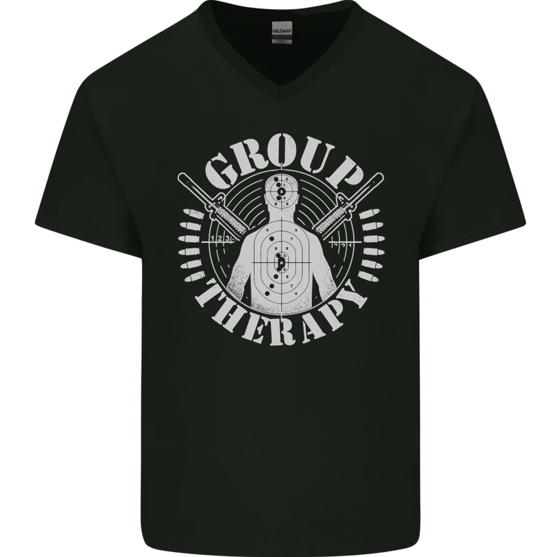 Group Therapy Shooting Hunting Rifle Funny Mens V-Neck Cotton T-Shirt Black