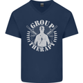 Group Therapy Shooting Hunting Rifle Funny Mens V-Neck Cotton T-Shirt Navy Blue