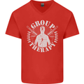 Group Therapy Shooting Hunting Rifle Funny Mens V-Neck Cotton T-Shirt Red