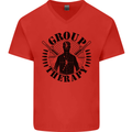 Group Therapy Shooting Hunting Rifle Funny Mens V-Neck Cotton T-Shirt Red