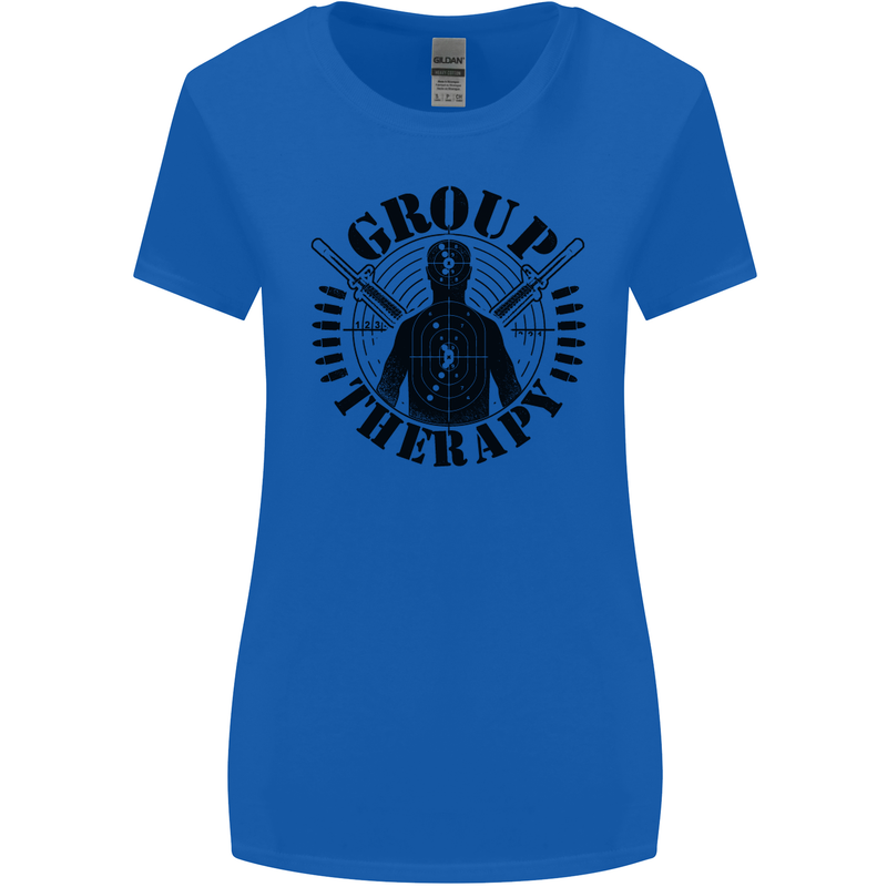 Group Therapy Shooting Hunting Rifle Funny Womens Wider Cut T-Shirt Royal Blue