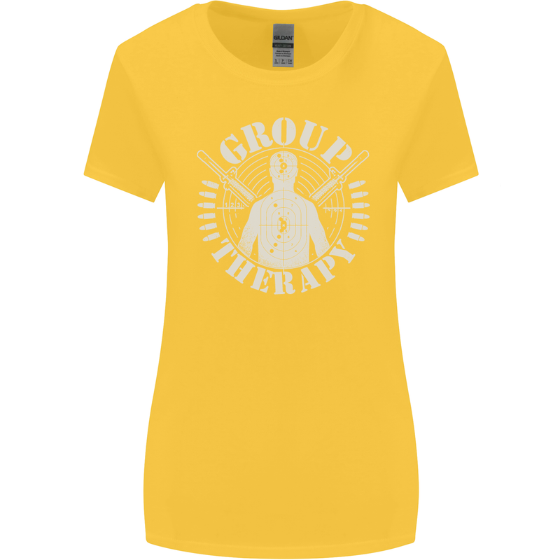 Group Therapy Shooting Hunting Rifle Funny Womens Wider Cut T-Shirt Yellow