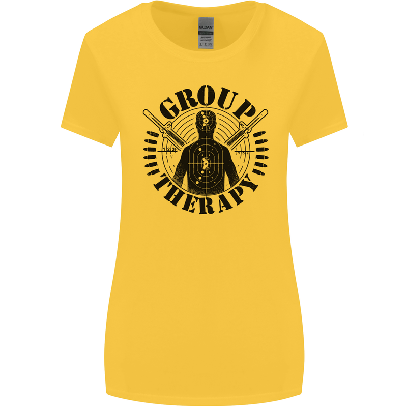 Group Therapy Shooting Hunting Rifle Funny Womens Wider Cut T-Shirt Yellow