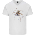 Gruesome Spider Halloween 3D Effect Mens V-Neck Cotton T-Shirt White