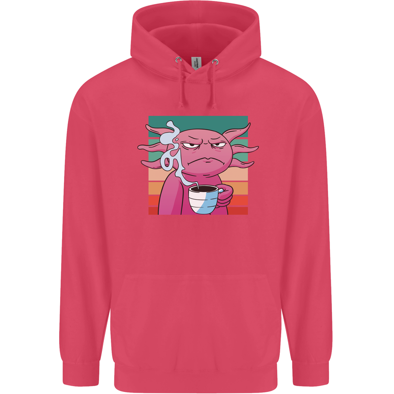 Grumpy Axolotl With Coffee Childrens Kids Hoodie Heliconia
