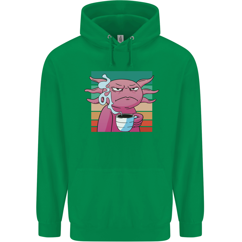 Grumpy Axolotl With Coffee Childrens Kids Hoodie Irish Green