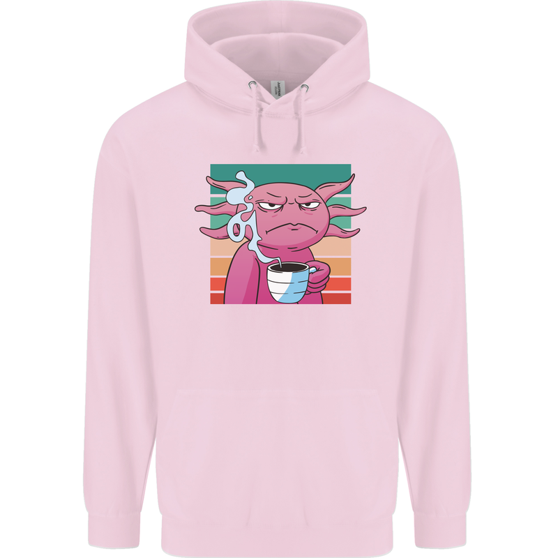 Grumpy Axolotl With Coffee Childrens Kids Hoodie Light Pink