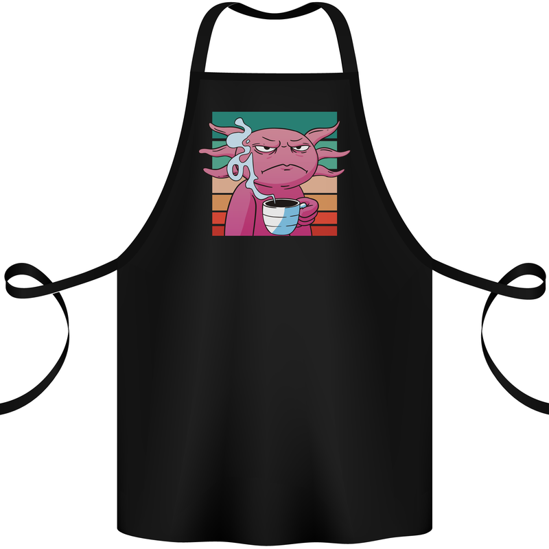 Grumpy Axolotl With Coffee Cotton Apron 100% Organic Black