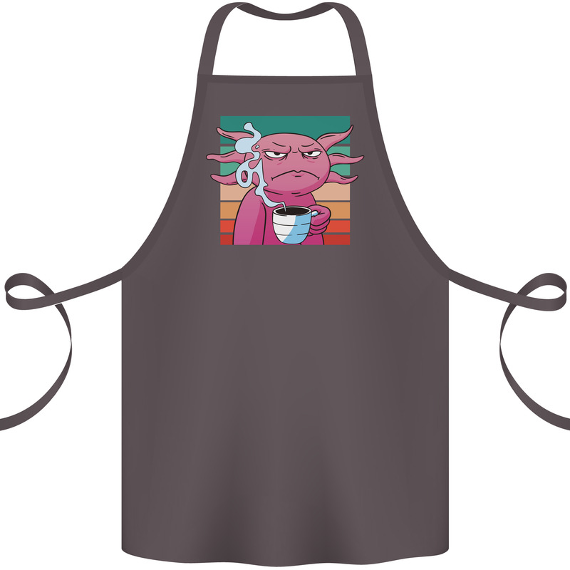 Grumpy Axolotl With Coffee Cotton Apron 100% Organic Dark Grey