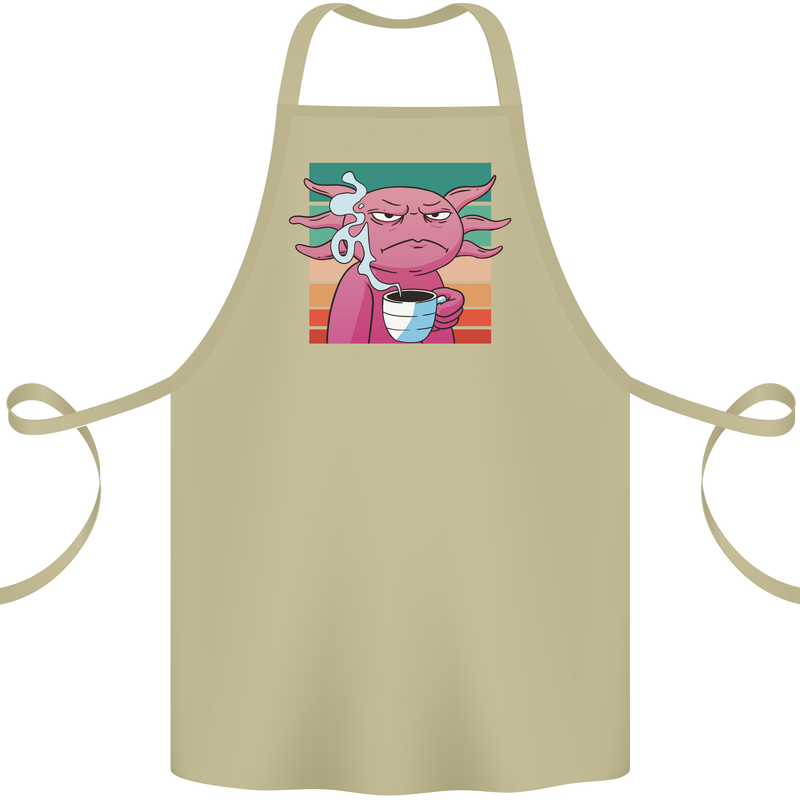 Grumpy Axolotl With Coffee Cotton Apron 100% Organic Khaki