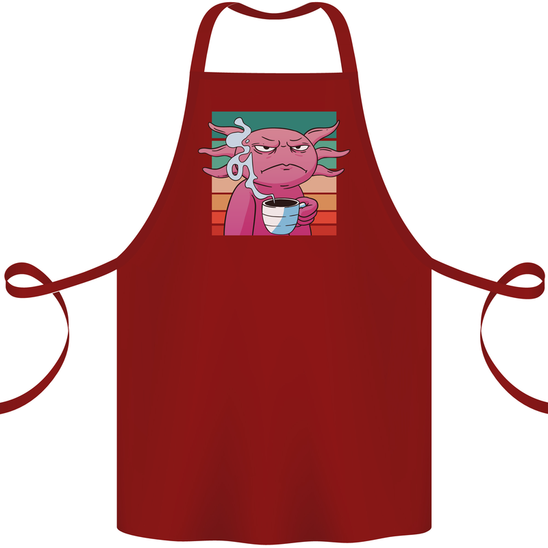 Grumpy Axolotl With Coffee Cotton Apron 100% Organic Maroon