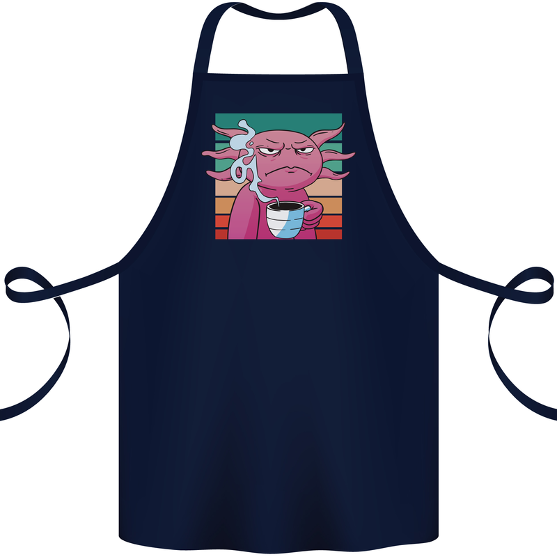 Grumpy Axolotl With Coffee Cotton Apron 100% Organic Navy Blue