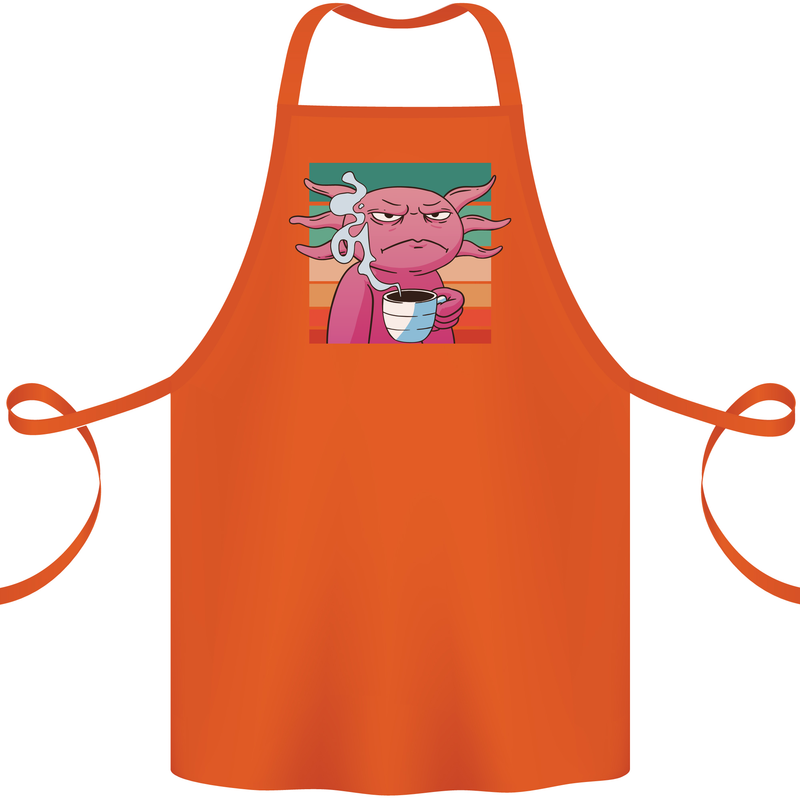 Grumpy Axolotl With Coffee Cotton Apron 100% Organic Orange