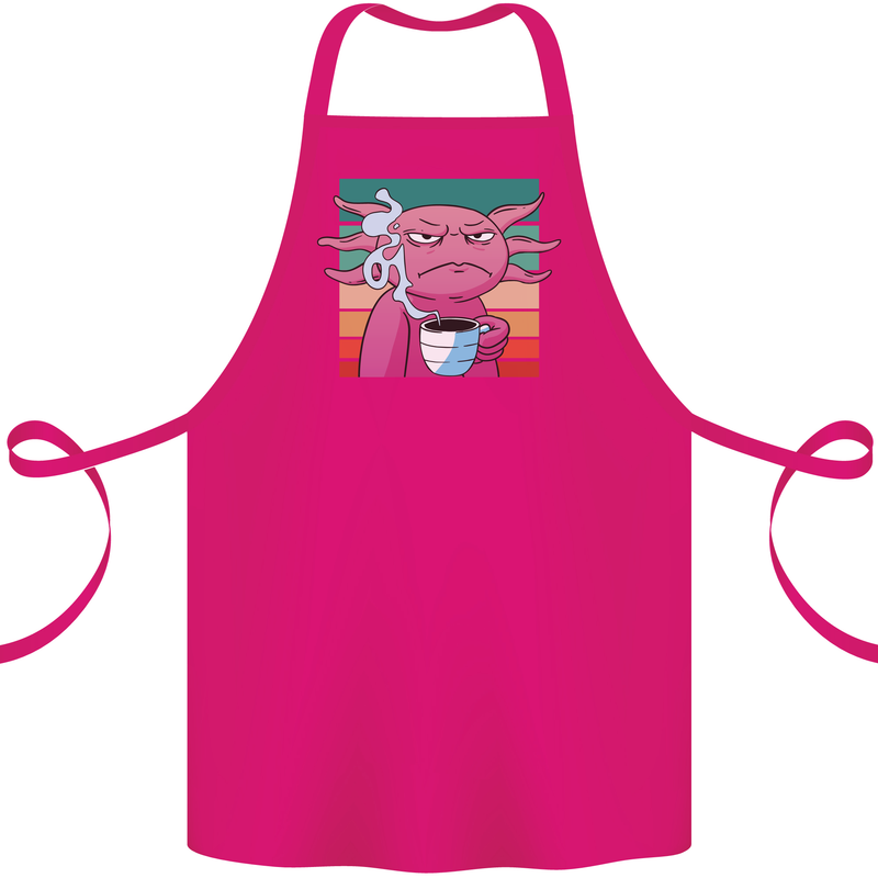 Grumpy Axolotl With Coffee Cotton Apron 100% Organic Pink