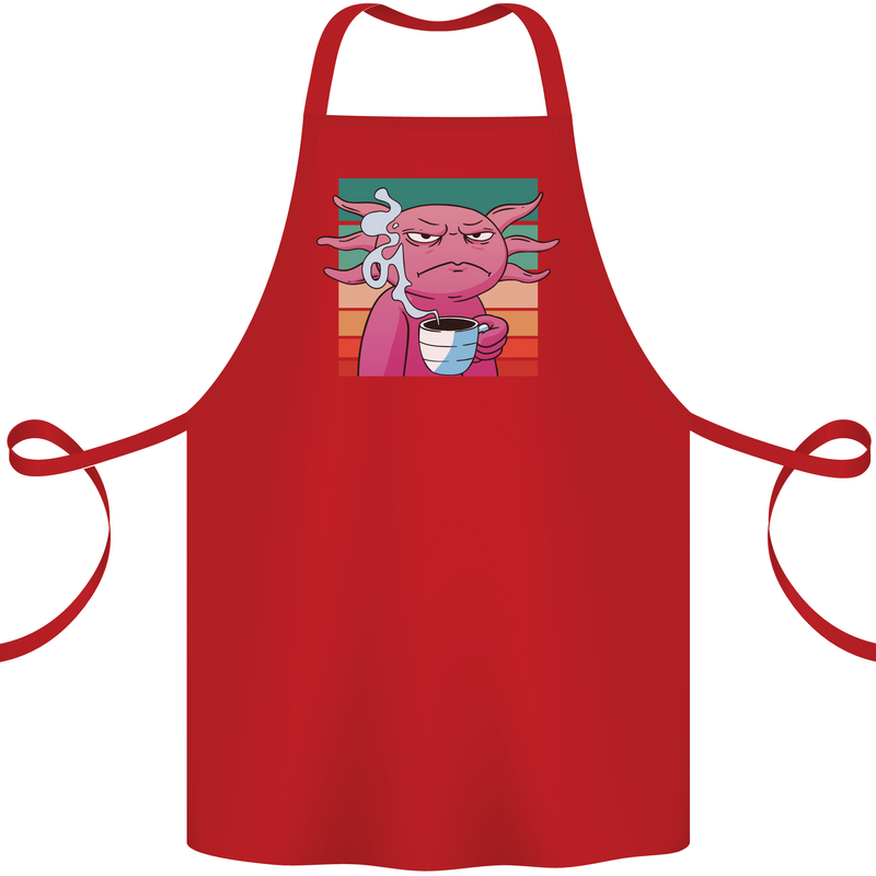 Grumpy Axolotl With Coffee Cotton Apron 100% Organic Red