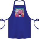 Grumpy Axolotl With Coffee Cotton Apron 100% Organic Royal Blue