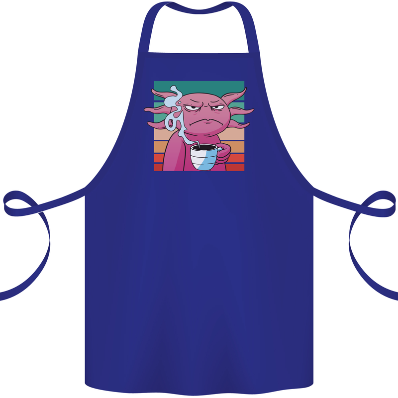 Grumpy Axolotl With Coffee Cotton Apron 100% Organic Royal Blue