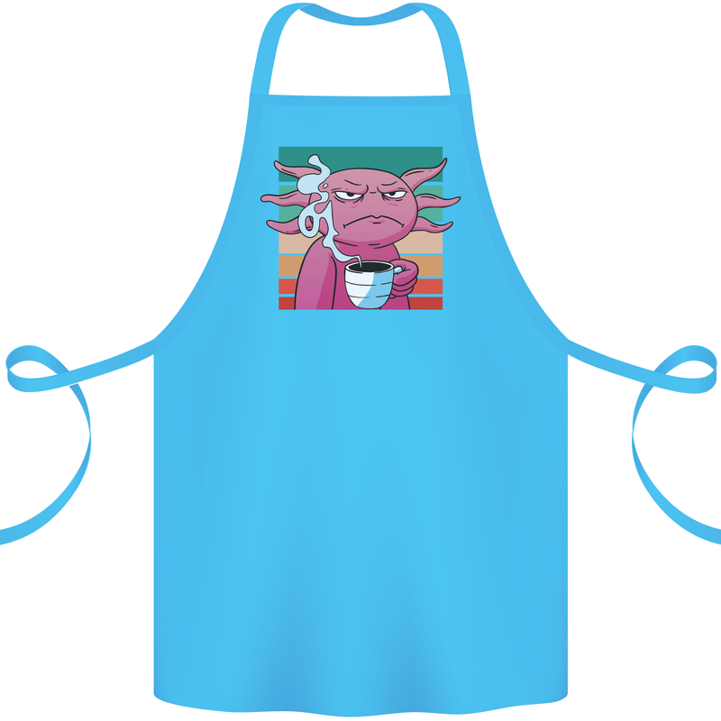 Grumpy Axolotl With Coffee Cotton Apron 100% Organic Turquoise