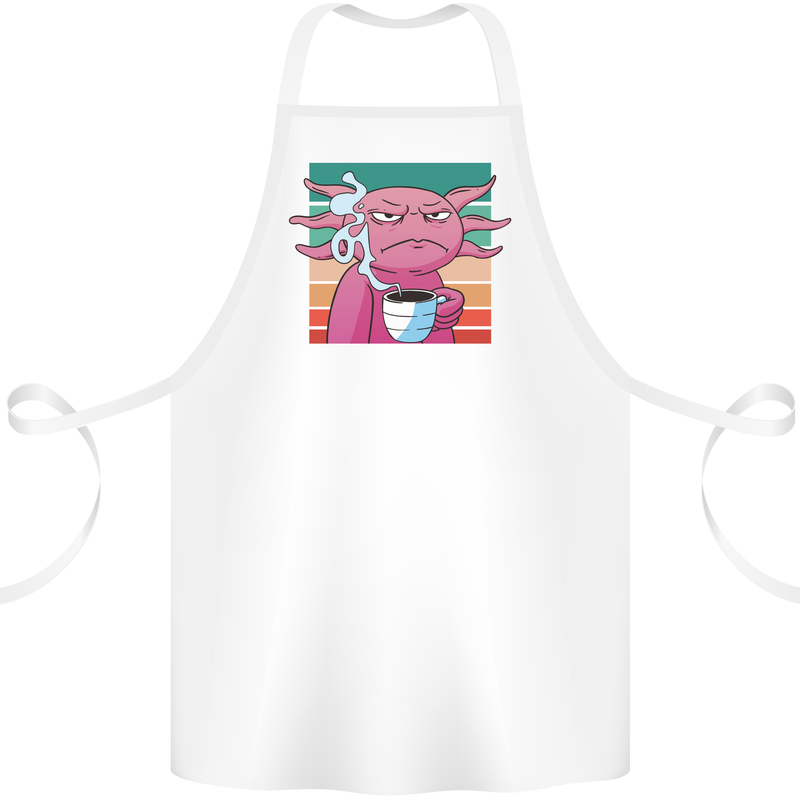 Grumpy Axolotl With Coffee Cotton Apron 100% Organic White