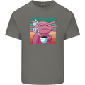 Grumpy Axolotl With Coffee Kids T-Shirt Childrens Charcoal