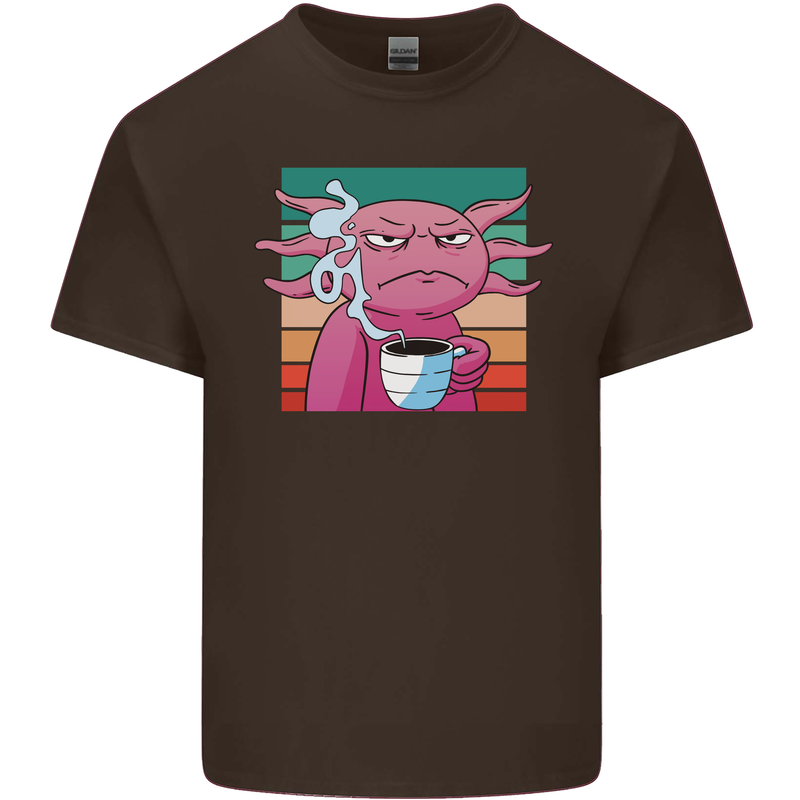 Grumpy Axolotl With Coffee Kids T-Shirt Childrens Chocolate