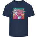 Grumpy Axolotl With Coffee Kids T-Shirt Childrens Navy Blue