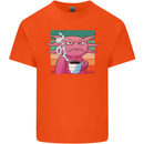 Grumpy Axolotl With Coffee Kids T-Shirt Childrens Orange