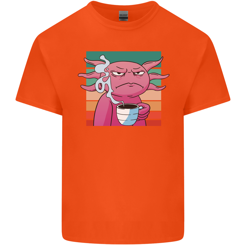 Grumpy Axolotl With Coffee Kids T-Shirt Childrens Orange