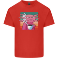 Grumpy Axolotl With Coffee Kids T-Shirt Childrens Red