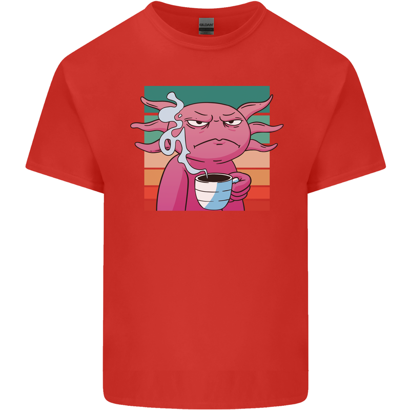 Grumpy Axolotl With Coffee Kids T-Shirt Childrens Red