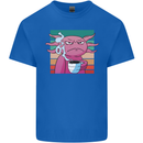 Grumpy Axolotl With Coffee Kids T-Shirt Childrens Royal Blue