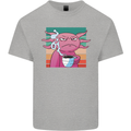 Grumpy Axolotl With Coffee Kids T-Shirt Childrens Sports Grey