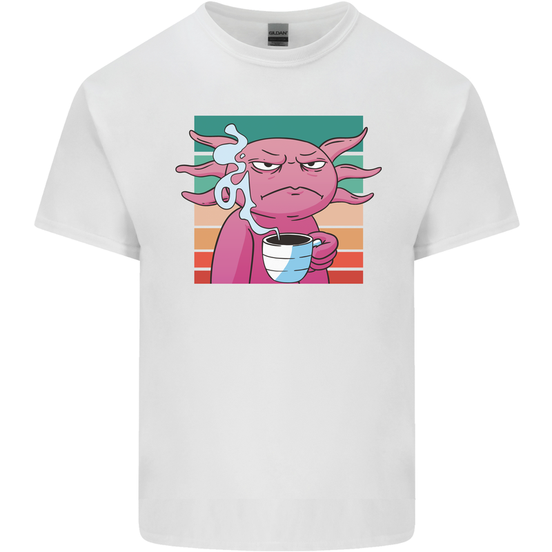 Grumpy Axolotl With Coffee Kids T-Shirt Childrens White