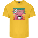 Grumpy Axolotl With Coffee Kids T-Shirt Childrens Yellow