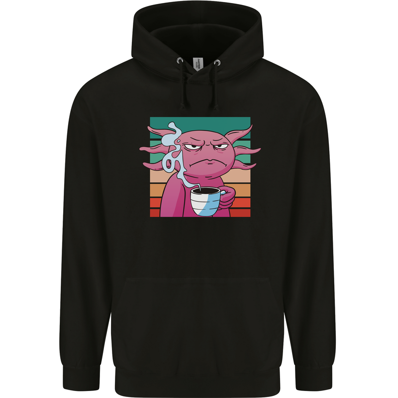 Grumpy Axolotl With Coffee Mens 80% Cotton Hoodie Black