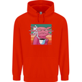 Grumpy Axolotl With Coffee Mens 80% Cotton Hoodie Bright Red
