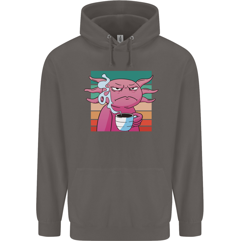 Grumpy Axolotl With Coffee Mens 80% Cotton Hoodie Charcoal