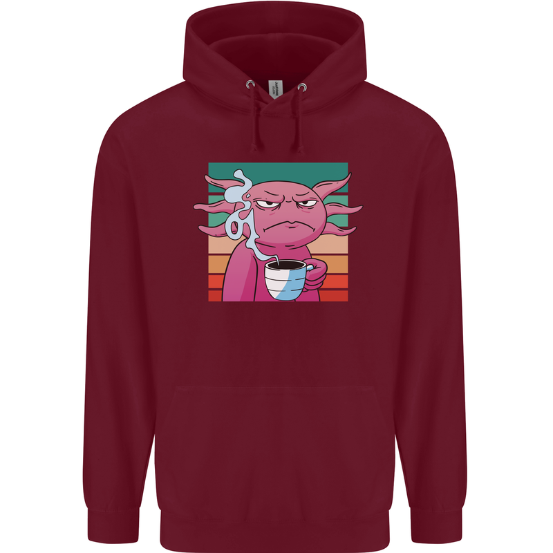 Grumpy Axolotl With Coffee Mens 80% Cotton Hoodie Maroon