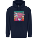 Grumpy Axolotl With Coffee Mens 80% Cotton Hoodie Navy Blue