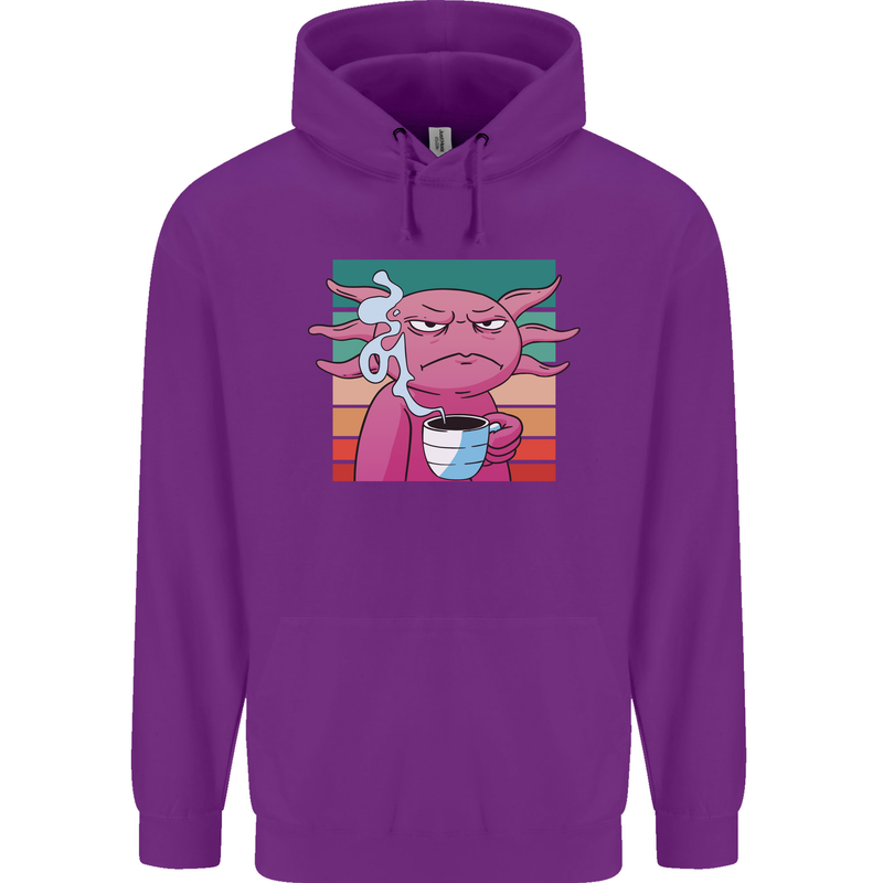 Grumpy Axolotl With Coffee Mens 80% Cotton Hoodie Purple