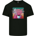 Grumpy Axolotl With Coffee Mens Cotton T-Shirt Tee Top Black