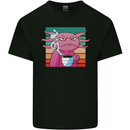 Grumpy Axolotl With Coffee Mens Cotton T-Shirt Tee Top Black