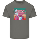 Grumpy Axolotl With Coffee Mens Cotton T-Shirt Tee Top Charcoal