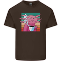 Grumpy Axolotl With Coffee Mens Cotton T-Shirt Tee Top Dark Chocolate
